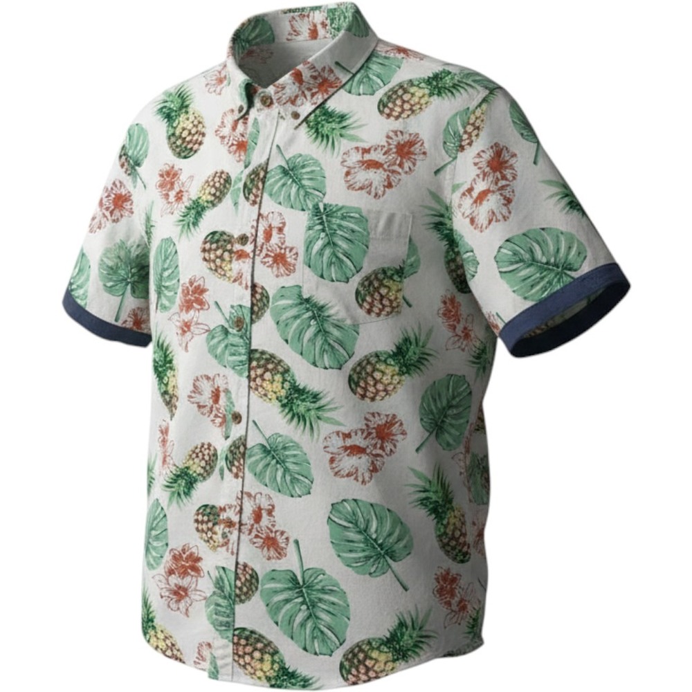 MBX Premium Goods Mens XXL Tropical Pineapple Hibiscus Cotton Button Down Shirt